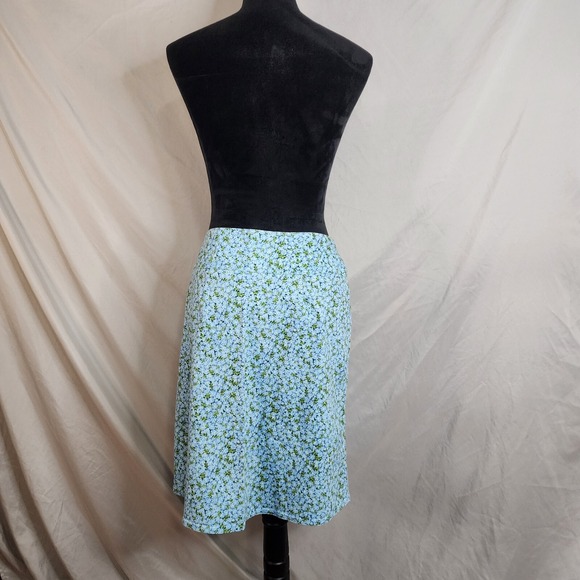 CHAUS Size 6 Pool Blue Ditsy Floral A-line Cotton Stretch Casual Skirt - Picture 4 of 10